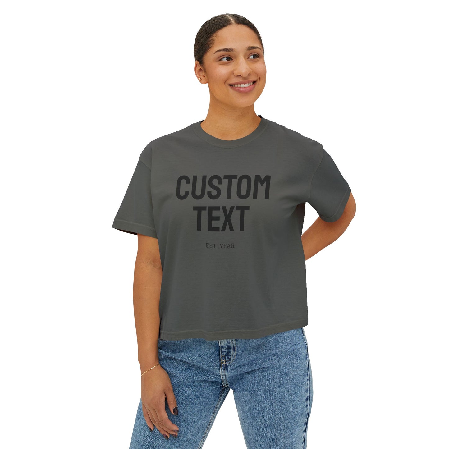 Custom Text Boxy Tee | Personalized Name, Minimal Monogram, Casual Crop Shirt