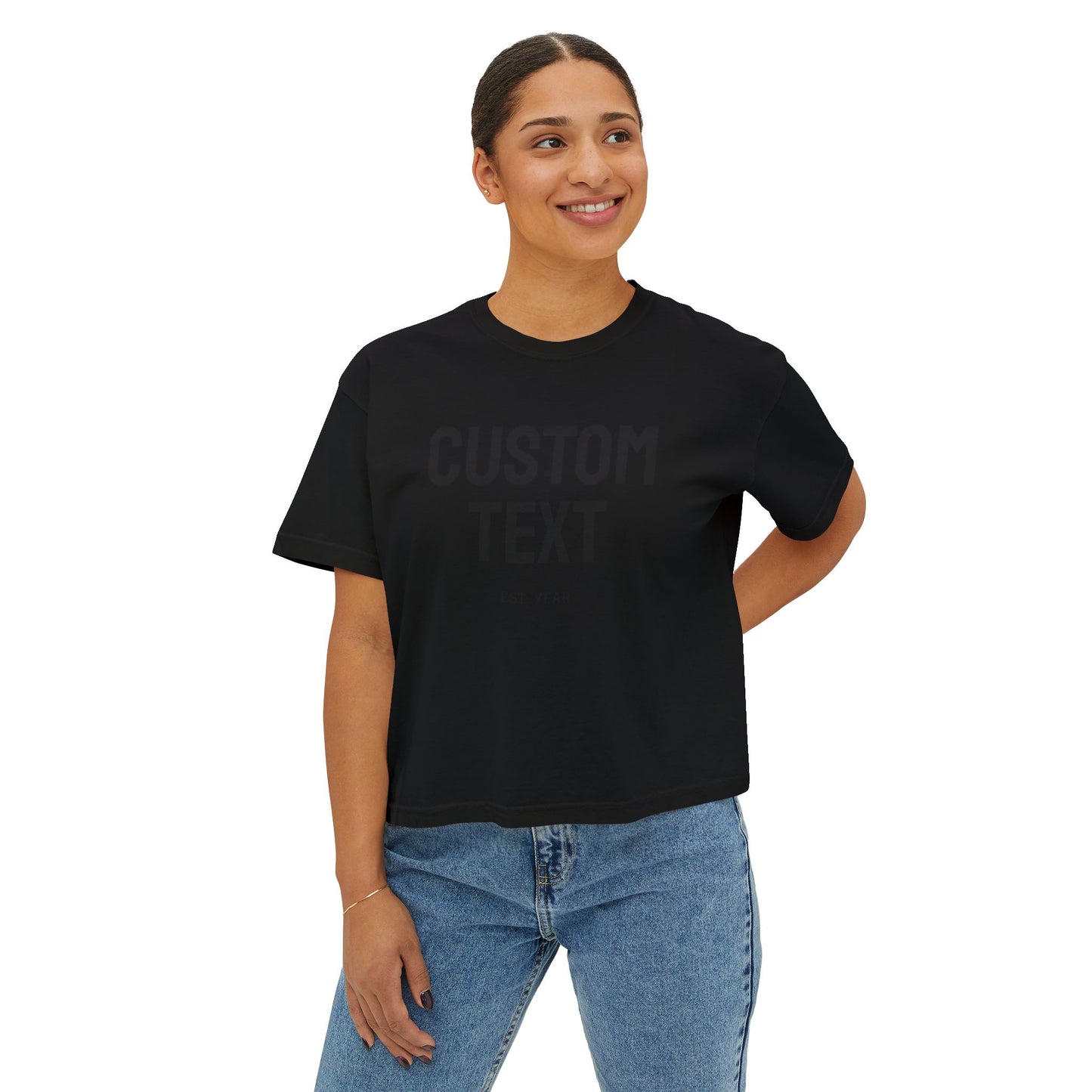 Custom Text Boxy Tee | Personalized Name, Minimal Monogram, Casual Crop Shirt