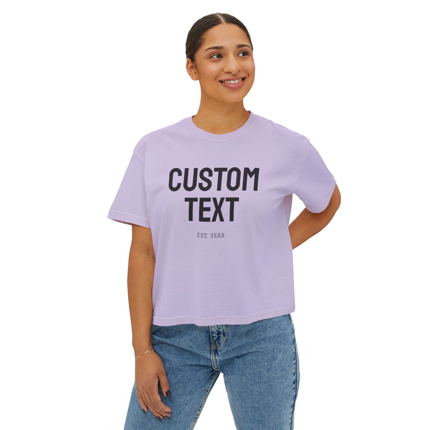 Custom Text Boxy Tee | Personalized Name, Minimal Monogram, Casual Crop Shirt