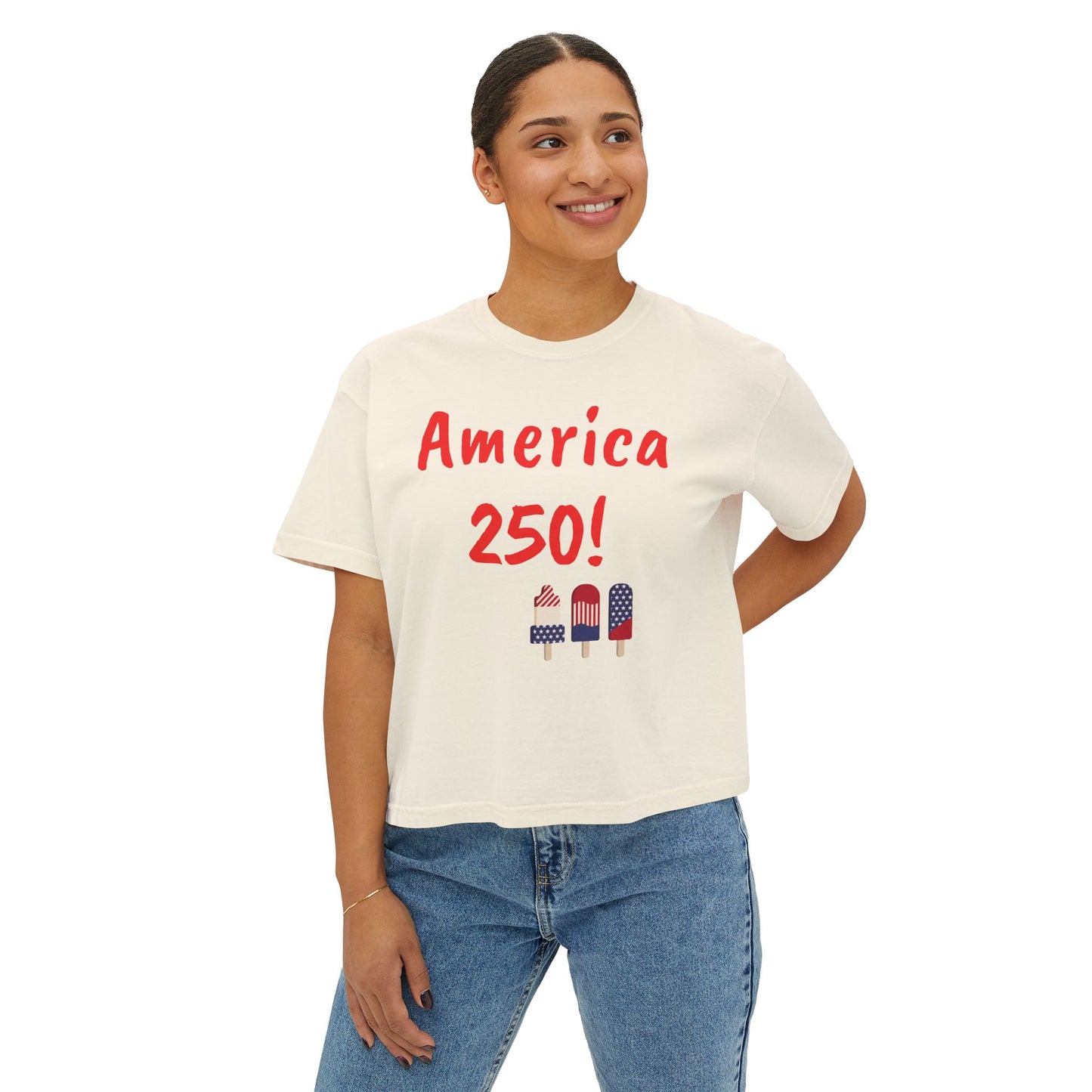 America 250! Women's Boxy Tee — Patriotic 4th of July Popsicle Graphic Shirt