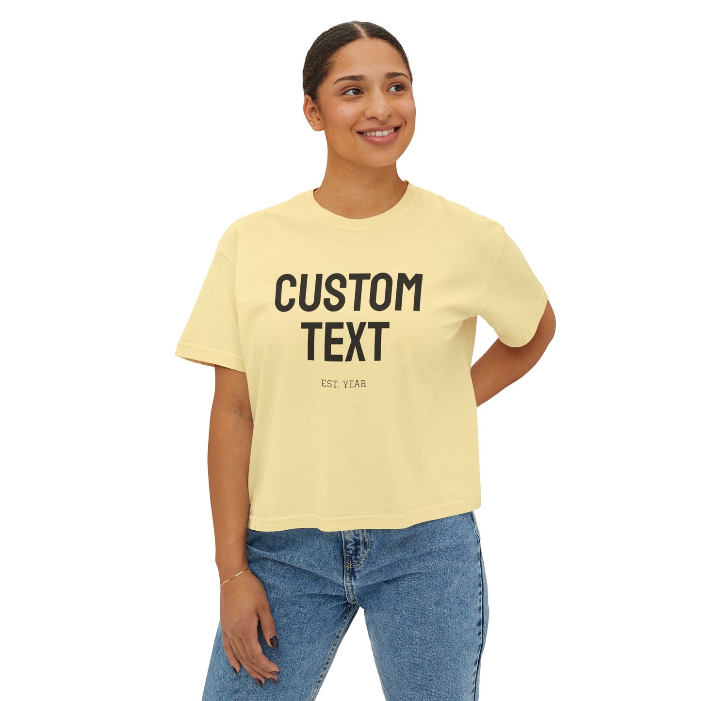 Custom Text Boxy Tee | Personalized Name, Minimal Monogram, Casual Crop Shirt