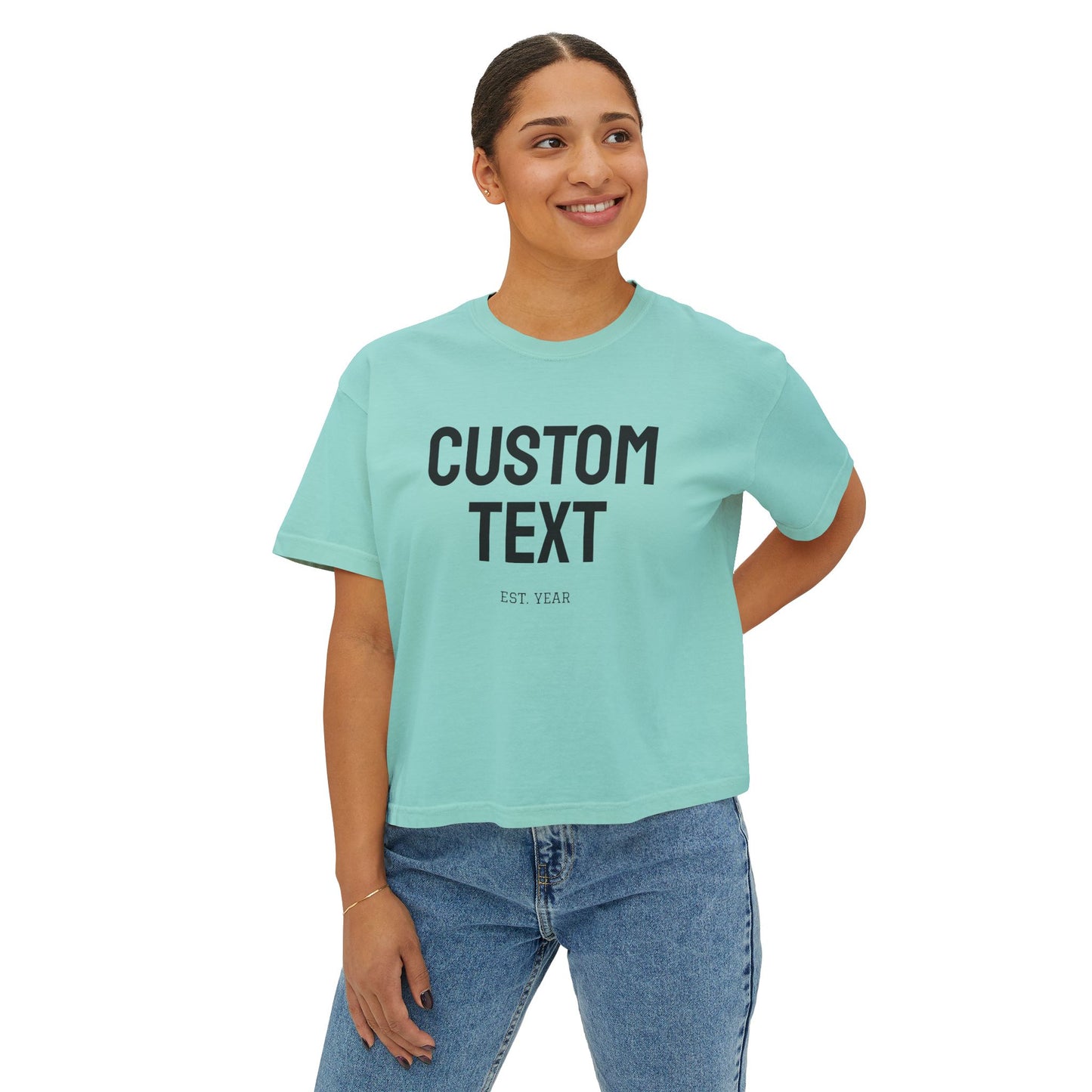 Custom Text Boxy Tee | Personalized Name, Minimal Monogram, Casual Crop Shirt