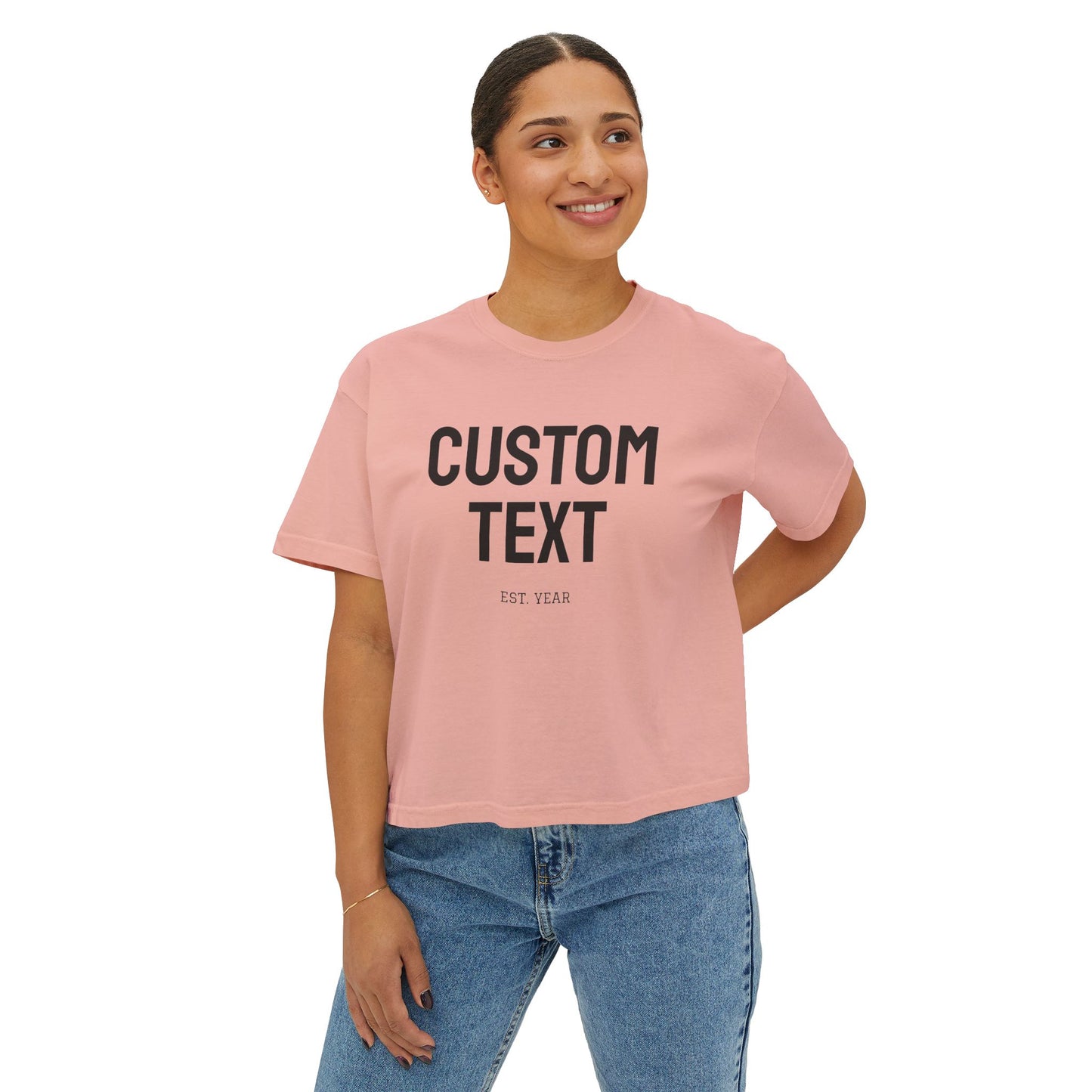 Custom Text Boxy Tee | Personalized Name, Minimal Monogram, Casual Crop Shirt
