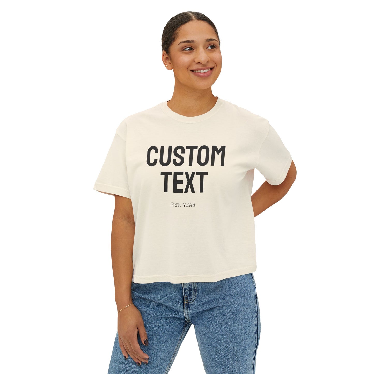 Custom Text Boxy Tee | Personalized Name, Minimal Monogram, Casual Crop Shirt